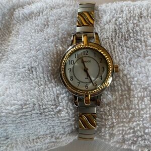 Working Carriage by Timex Gold and Silver Elastic Band Watch with New Battery!